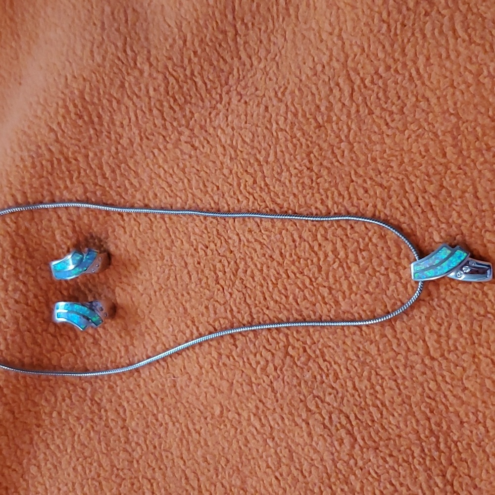 Sterling Silver and Opal Necklace and Earring set.